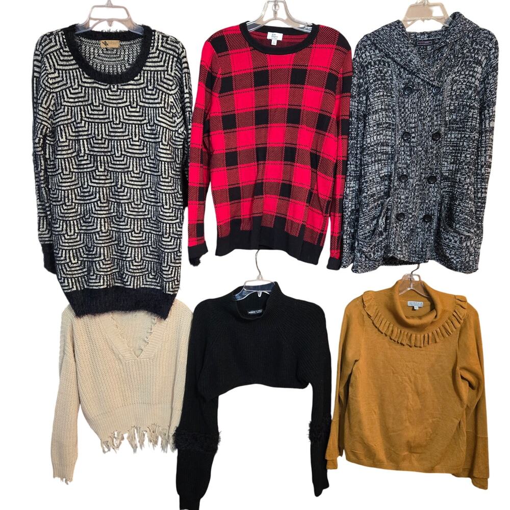 Women's Large L 12 14 Sweaters Cardigans Pullovers Vests Wholesale Bulk Lot of 6